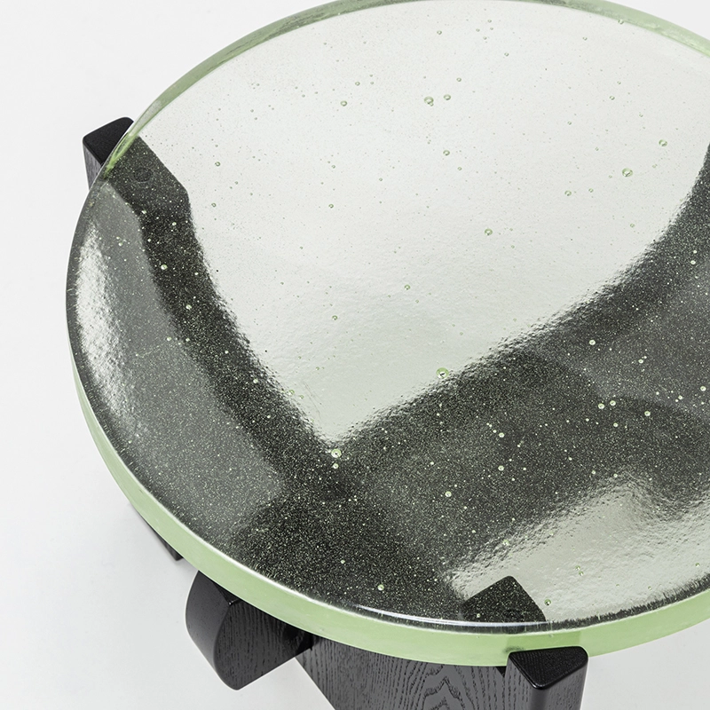 RECYCLED GLASS LOW TABLE WOOD LEG_φ400 - Kanaete(カナエテ
