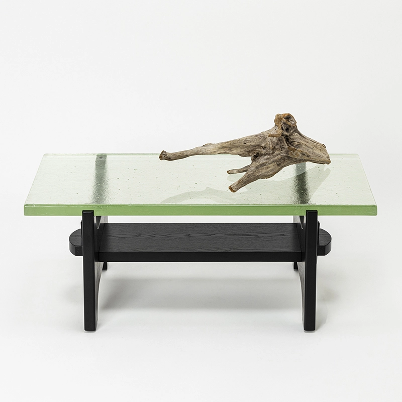 RECYCLED GLASS LOW TABLE WOOD LEG_W.900 - Kanaete(カナエテ