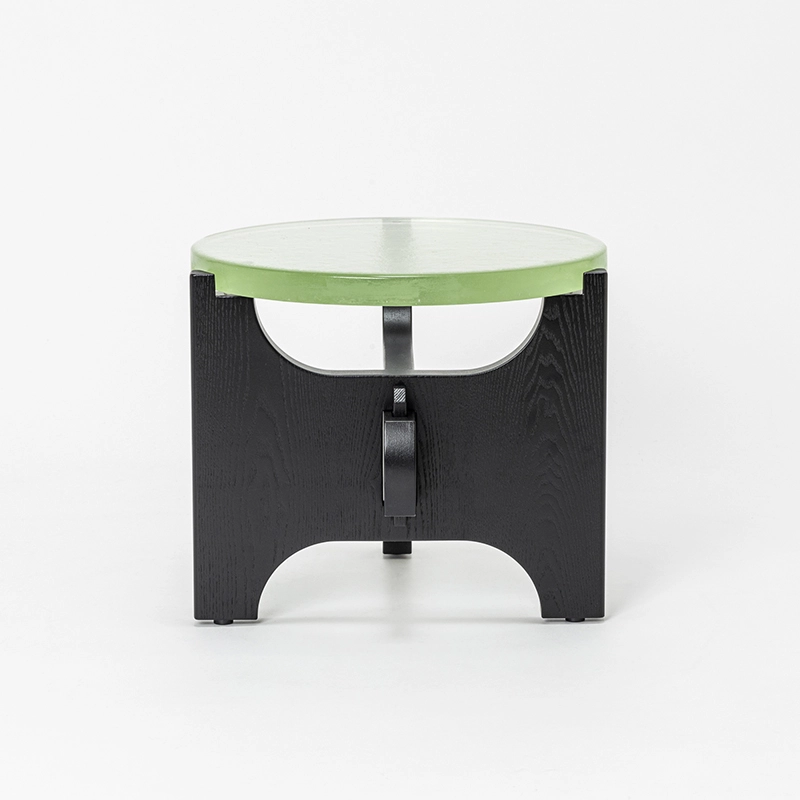 RECYCLED GLASS LOW TABLE WOOD LEG_φ400 - Kanaete(カナエテ 