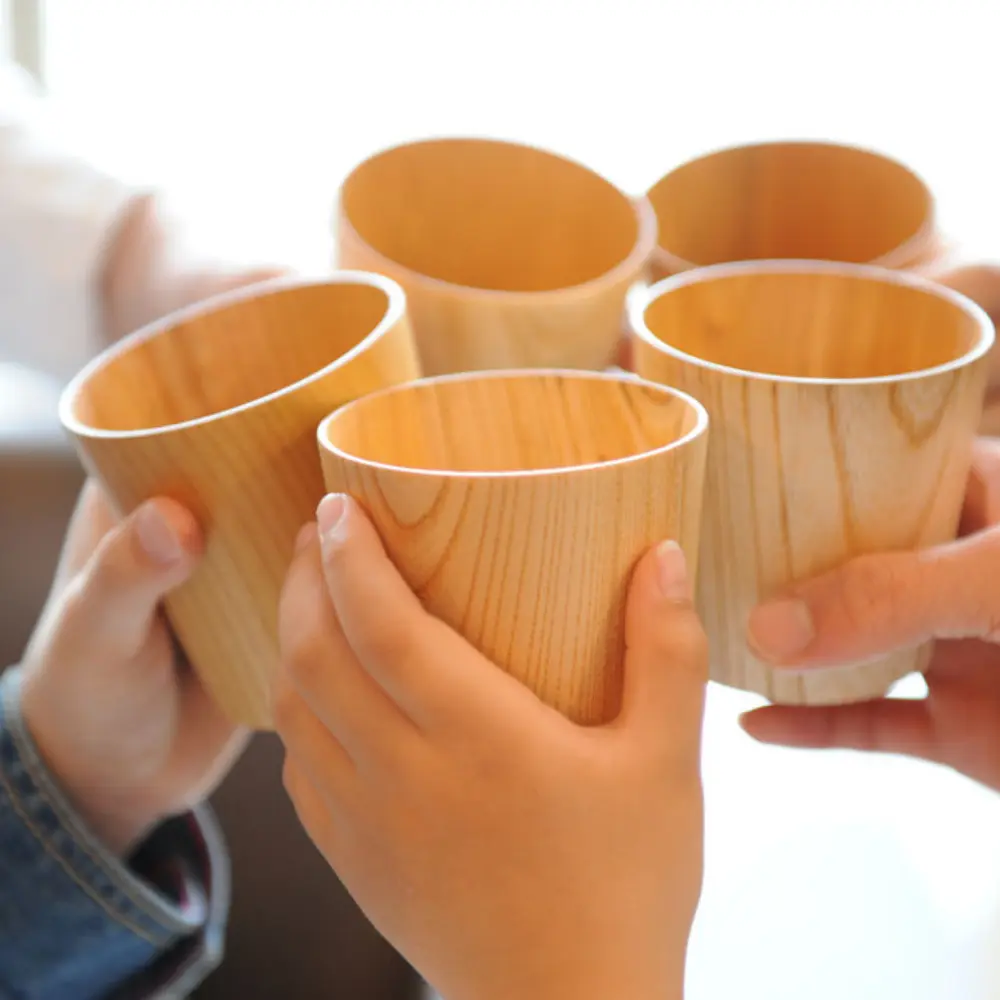 キャンプ 木のコップ ポータブル木製カップ ーカップ用手作り天然木