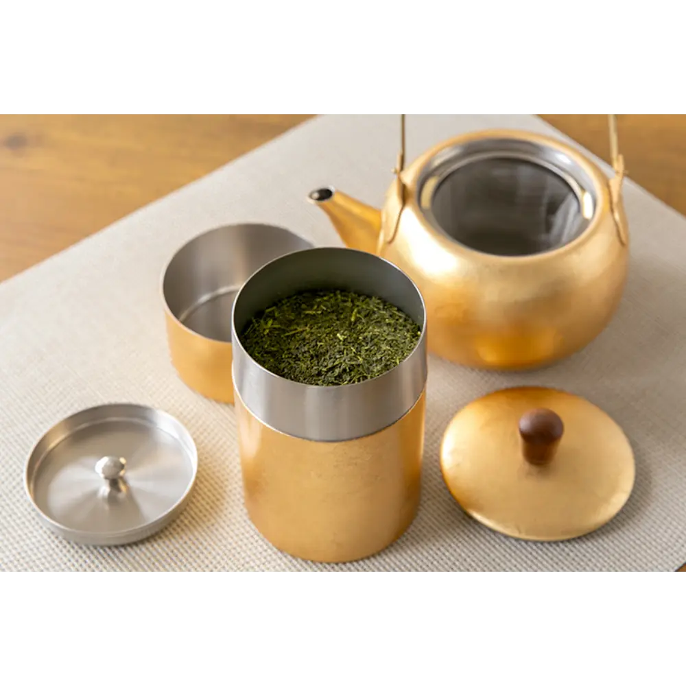 野点　セット　鎚目　急須　茶筒　茶匙　他 木箱入り 急須 茶筒 茶箕付き セット 茶さじ 純銅製 槌目 ブロンズ