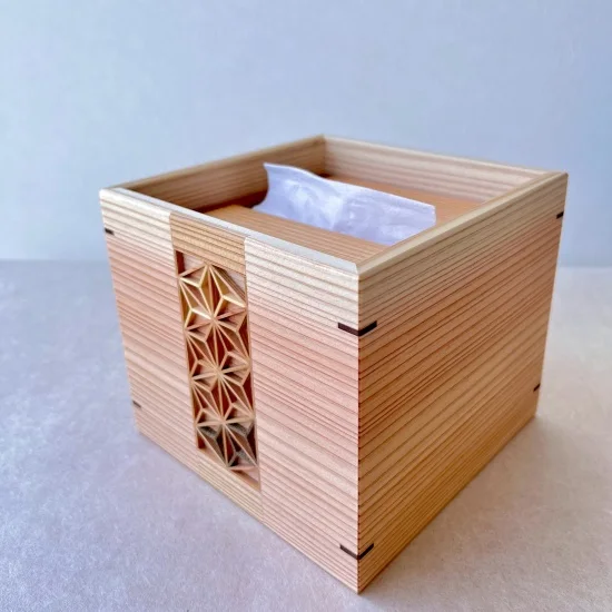 組子細工　ティッシュケース　麻の葉文様 組子細工 ティッシュケース 麻の葉文様 受注制作」組子細工の