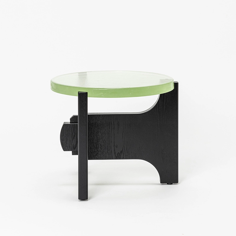 RECYCLED GLASS LOW TABLE WOOD LEG_φ400 - Kanaete(カナエテ